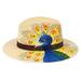 'Hand-Painted Peacock-Themed Leather-Accented Cotton Hat'