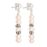 Costa Rican Rose,'Rose and White Cultured Pearl Earrings with Sterling Silver'