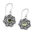Offerings to Fortune,'Floral Sterling Silver Dangle Earrings with Peridot Jewels'