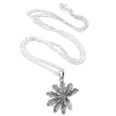 Sugar Palm,'Balinese Sterling Silver Pendant Necklace with Palm Leaves'