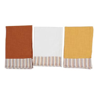 Vivacious Evenings,'Set of 3 Warm Toned Cotton Dish Towels with Striped Details'