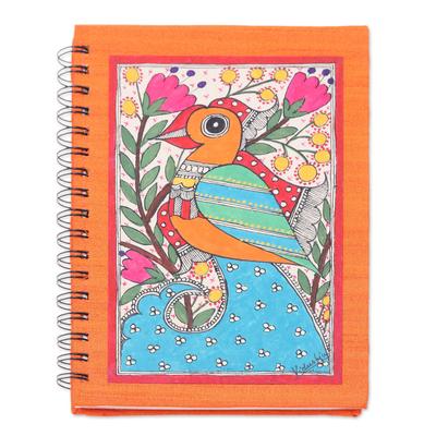 Spring Bliss,'Paper Journal with Signed Madhubani Bird Painting from India'