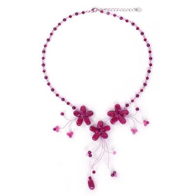 'Red Rosebud Burst' - Fair Trade Beaded Quartz Necklace