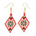 Lovely Evening,'Geometric Glass Beaded Dangle Earrings in Green and Red'