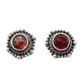 Passion Core,'Geometric Sterling Silver Stud Earrings with Garnet Stones'