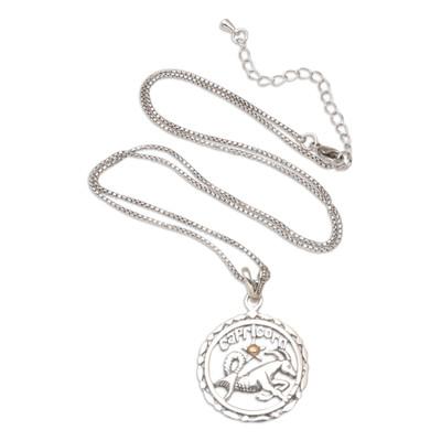 '18k Gold-Accented Capricorn Pendant Necklace from Bali'