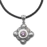 Candi Flower,'Amethyst and 925 Sterling Silver Pendant Necklace from Bali'