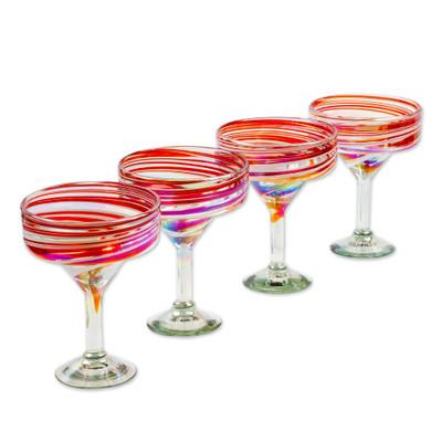 'Set of 4 Eco-Friendly Red Handblown Margarita Glasses'