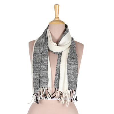 Grace,'Patterned Black & White 100% Silk Scarf Hand-woven in India'