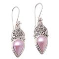 Ripe Fruit,'Floral Pink Cultured Pearl Dangle Earrings from Bali'