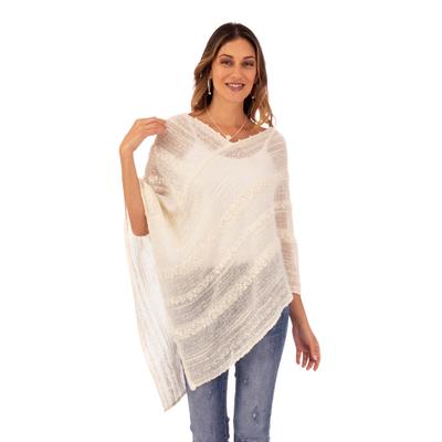 Ivory Softness,'Handwoven Peruvian Baby Alpaca Blend Poncho Soft to Touch'