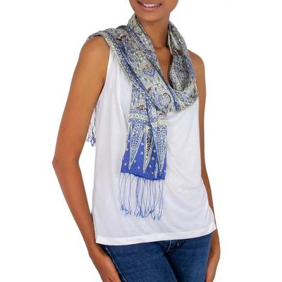 'Royal Java Blue' - Handmade Silk Batik Scarf from...