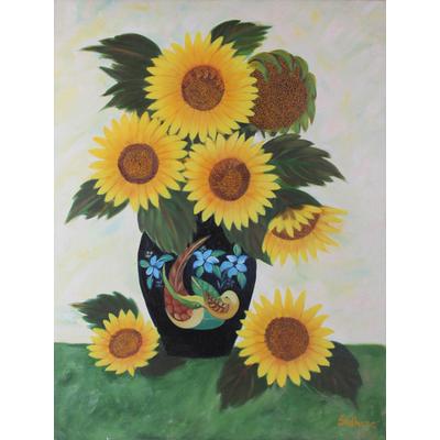 Sunflower Splendor,'Sunflower Bouquet Oil on Canva...