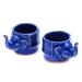 Elephant Essence in Blue,'Small Elephant Shaped Blue Celadon Teacups (Pair)'