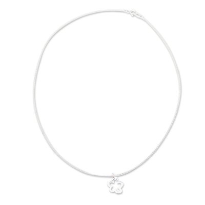 Solitary Flower,'Floral Pendant Necklace in Sterling Silver'
