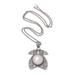 Blooming Pride,'Floral Sterling Silver Pendant Necklace with Grey Pearl'