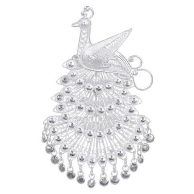 'Royal Peacock' - Sterling Silver Filigree Bird Br...