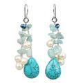 'Azure Allure' - Handcrafted Pearl and Amazonite Waterfall Earrings