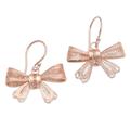 Lovely Ribbon,'Hand Crafted Rose Gold Plated Dangle Earrings'