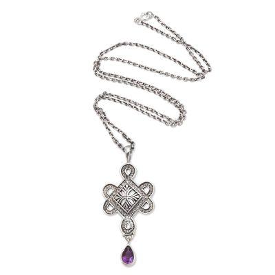 Ocean Blaze,'Hand Made Sterling Silver Amethyst Pendant Necklace'
