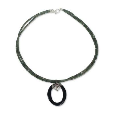 Onyx choker, 'Happy Heart' - Handcrafted Onyx Pendant Necklace