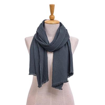Tender Feeling in Grey,'Hand Made Grey Cotton Scarf from Thailand'