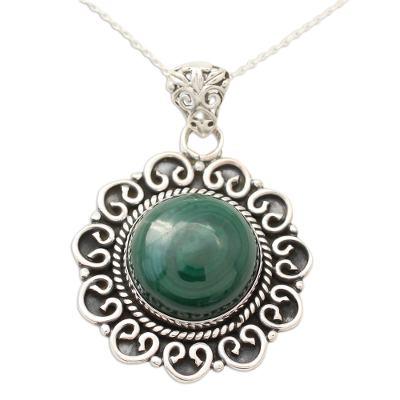 Forest Reverie,'Natural Malachite Pendant Necklace in 925 Sterling SIlver'