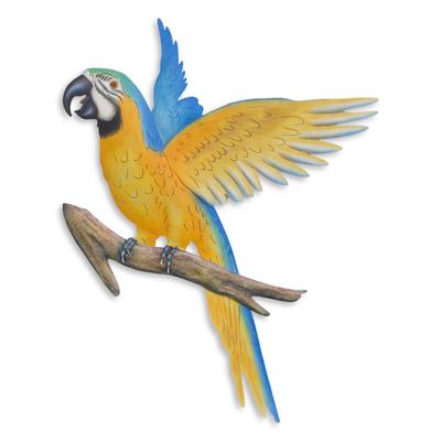 Steel wall art, 'Golden Blue Macaw'