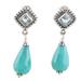 '1-Carat Blue Topaz and Agate Dangle Earrings from India'