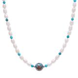 Mystic Ocean,'Handmade Jasper and Cultured Pearl Pendant Necklace'