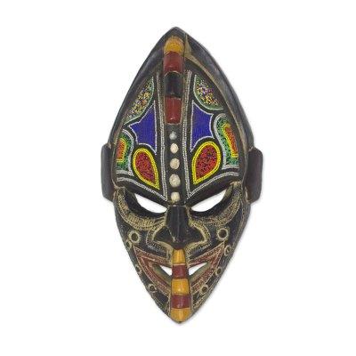 Thamsanqa,'Multi-Color Hand Carved Wood African Good Luck Wall Mask'