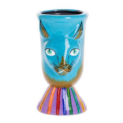 Top Cat in Turquoise,'Small Handcrafted Ceramic Plant Pot'