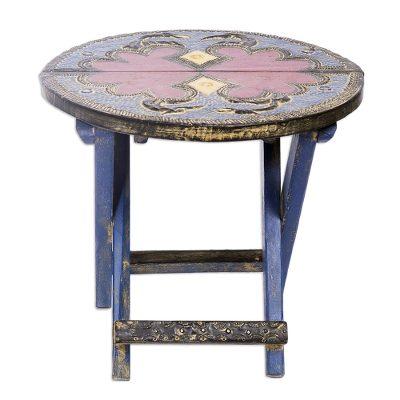 Blue Flamingo,'Handcrafted Blue Flamingo Sese Wood Folding Table'