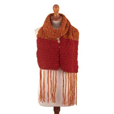 Winter Fire,'Crocheted Fringed 100% Alpaca Scarf from Peru'