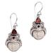 Celuk Pangeran,'Garnet and Carved Bone Dangle Earrings from Bali'