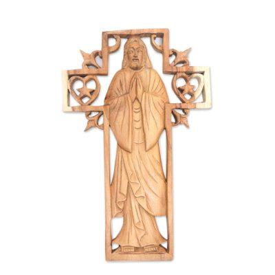 Blessed Jesus,'Christian-Themed Suar Wood Relief Panel'