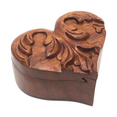 Cross My Heart,'Suar Wood Heart-Motif Puzzle Box'