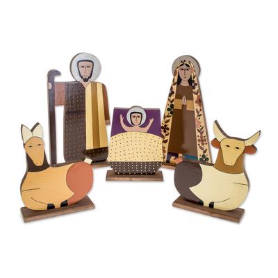 Pinewood nativity scene, 'Behold the Child' (5 pieces)