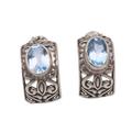 'Half-Hoop Silver Earrings with One Carat of Blue Topaz Gems'