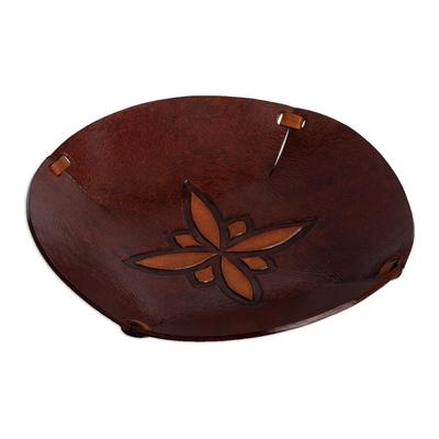 Gothic Star,'Star Motif Hand Tooled Brown Leather Catchall from Peru'