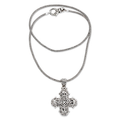 Sterling silver cross necklace, 'Glorious Faith'