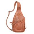 Easy Traveling,'Solid Burnt Sienna Leather Backpack Sling from Bali'