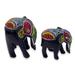 Wood sculptures, 'Colorful African Elephants' (pair)