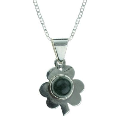 Jade pendant necklace, 'Dark Green Clover'