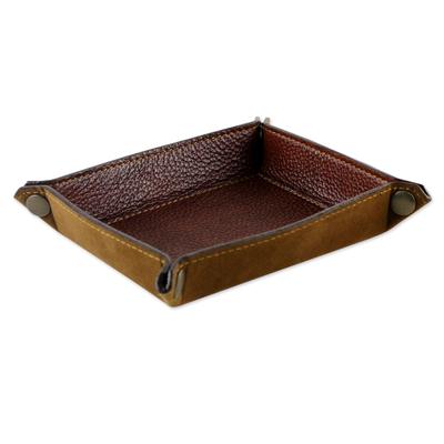 Ginger Russet,'Handcrafted Thai Leather Catchall in Russet and Ginger'