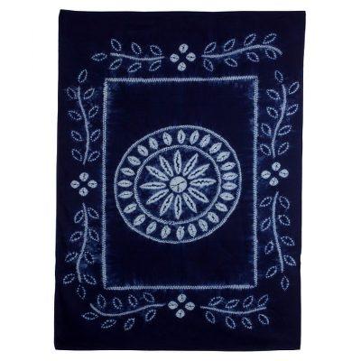 Flowery Feast,'Salvadoran Batik Cotton Floral Tablecloth in Prussian Blue'