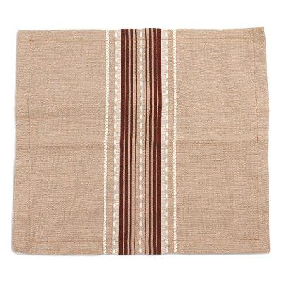 Relaxing Hue,'Handwoven Cotton Cushion Cover in Cafe Au Lait from Mexico'