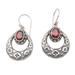 Eyes of Honesty,'Round Gold Accented Garnet Dangle Earrings from Bali'