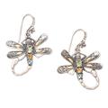 Rainbow Flyer,'Gold-Accented Dragonfly Dangle Earrings'