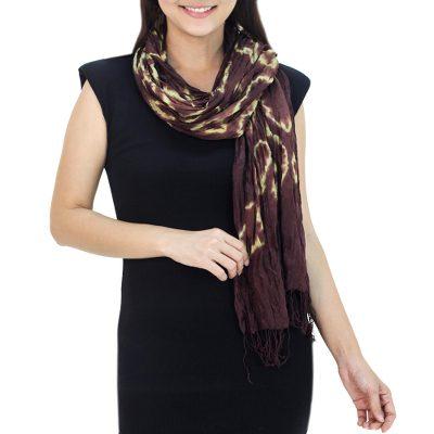 Silk scarf, 'Cocoa Dance'